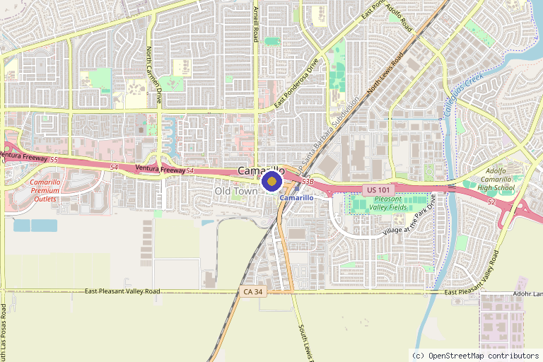 Map showing the location of Beauty Lounge Med Spa in Camarillo, CA