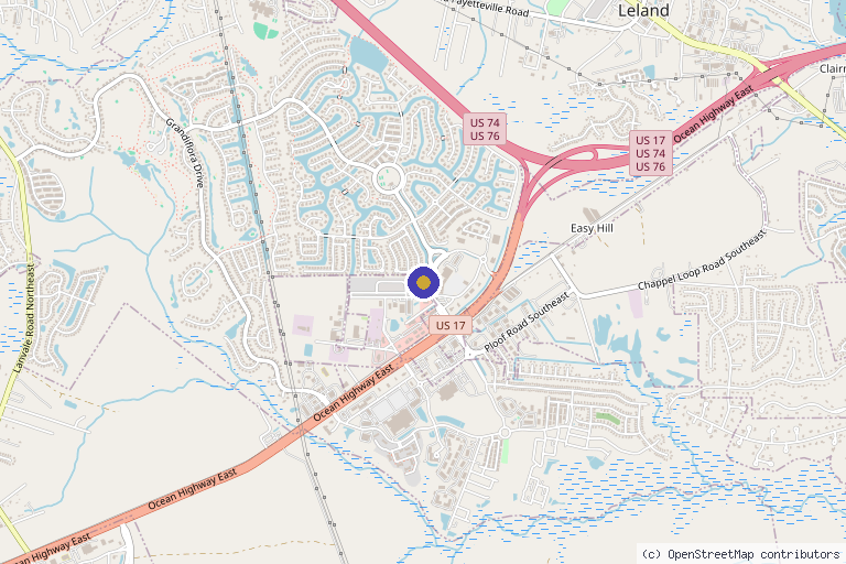 Map showing the location of Coastline Wellness in Leland, NC