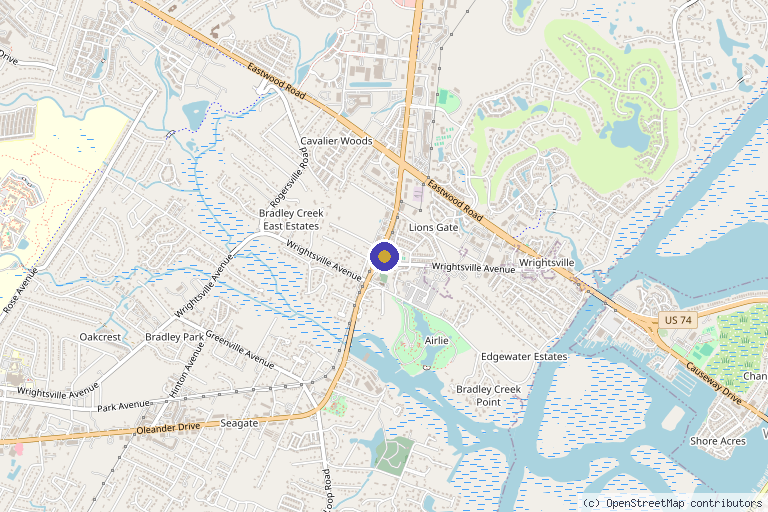 Map showing the location of Glo Medspa - Wilmington in Wilmington, NC