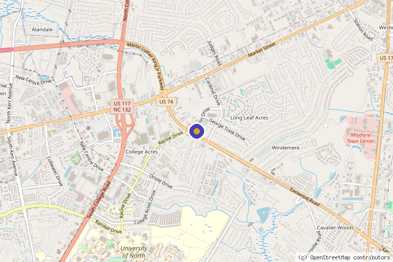 Map showing the location of Wave Aesthetics in Wilmington, NC