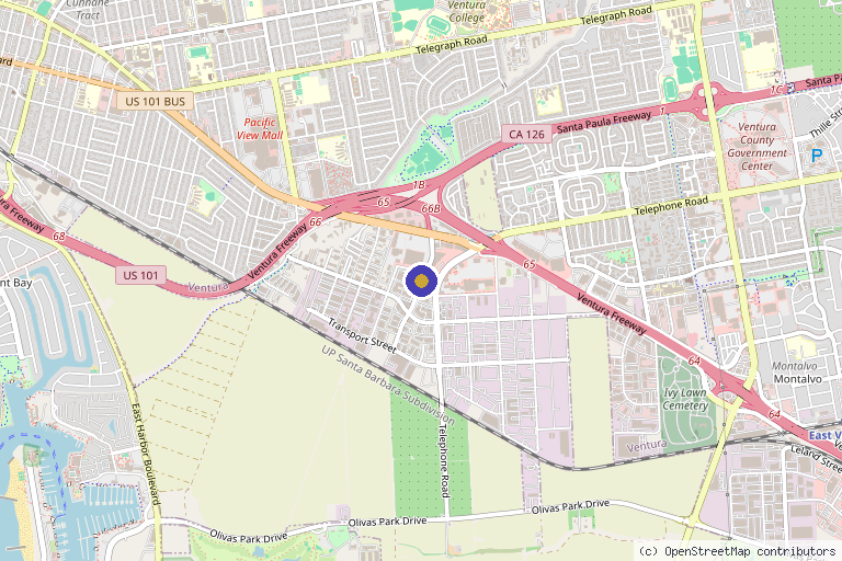 Map showing the location of Stoked Regenerative Health and Mobile IV in Ventura, CA