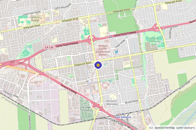 Map showing the location of Ventura Institute for Dermatologic Arts in Ventura, CA