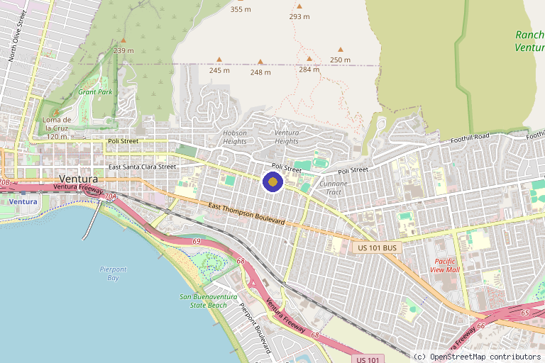 Map showing the location of XOXO Beauty Medspa & Wellness Refuge Ventura in Ventura, CA