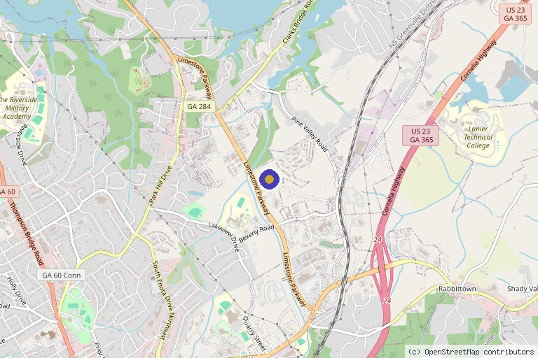 Map showing the location of Lanier Interventional Pain Center in Gainesville, FL