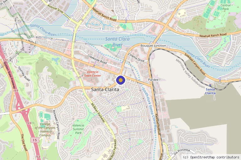 Map showing the location of Valencia Beauty spa in Valencia, CA