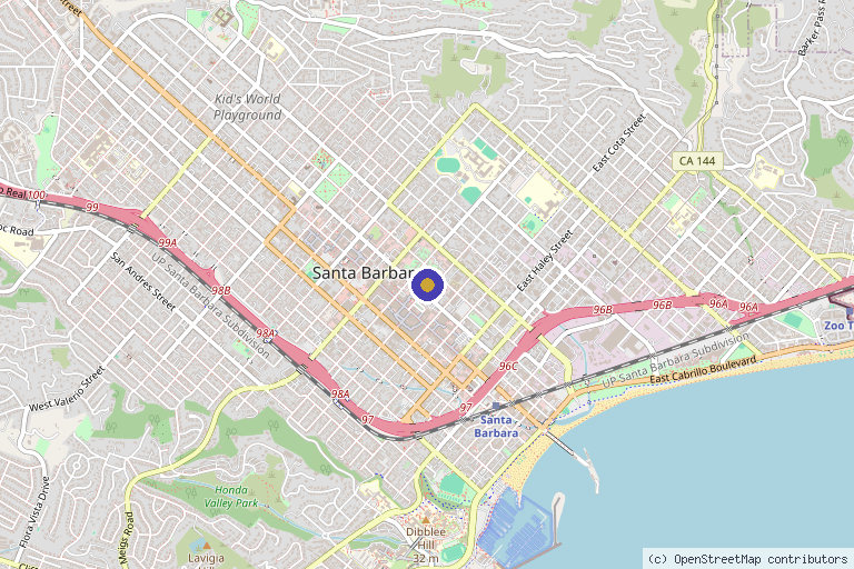 Map showing the location of MUDITĀ Skin Health in Santa Barbara, CA