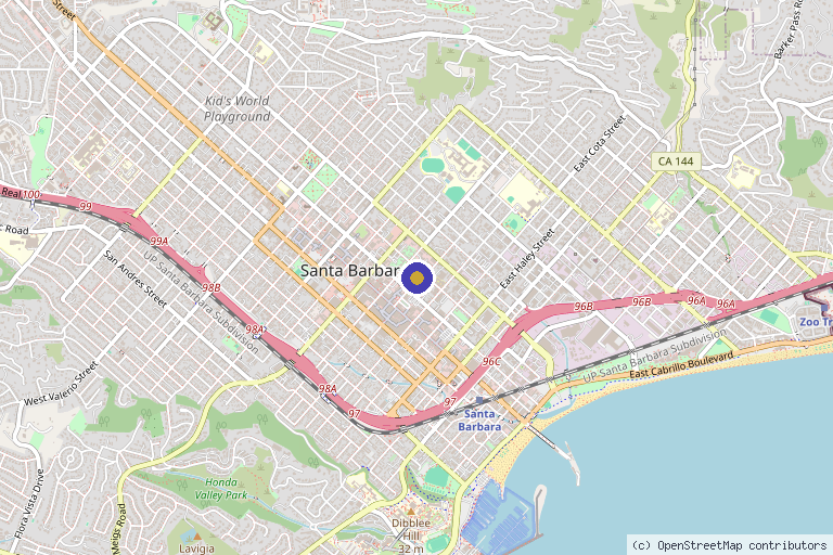 Map showing the location of Origins Integrative Medicine in Santa Barbara, CA
