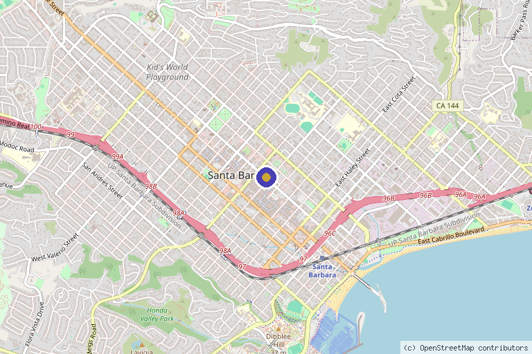 Map showing the location of Aeonic Health in Santa Barbara, CA