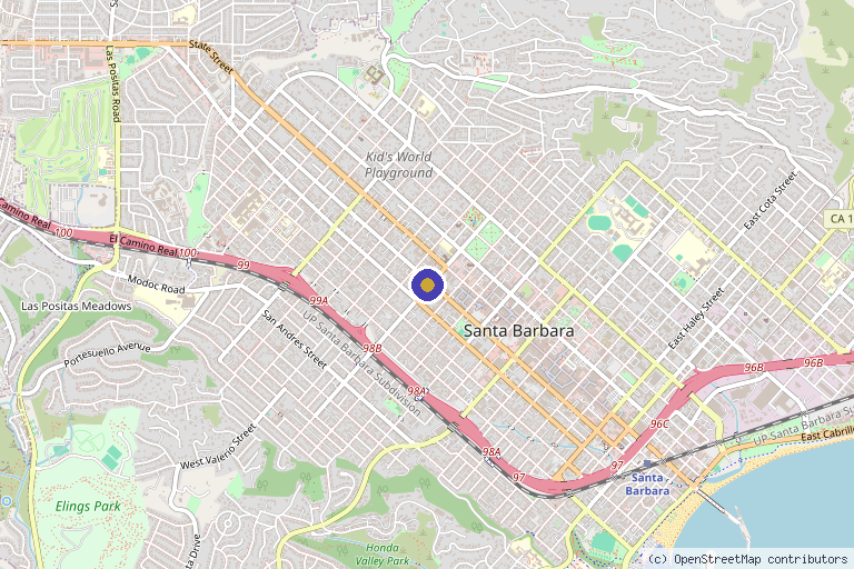 Map showing the location of Resonate: Sports Medicine & Rehab Performance in Santa Barbara, CA