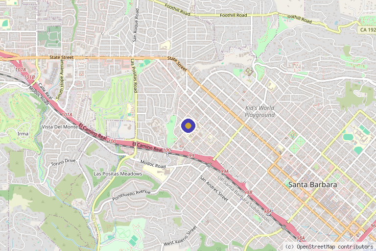 Map showing the location of Sara Yegiyants MD FACS in Santa Barbara, CA