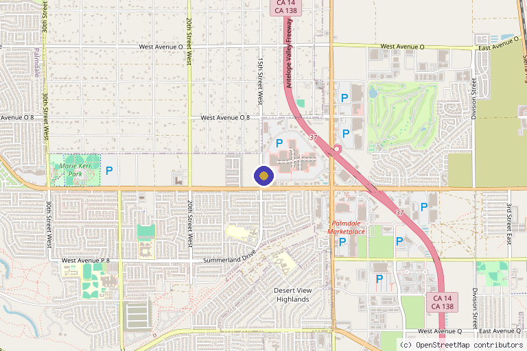Map showing the location of Center For Orthopedics And Rehabilitation in Palmdale, CA