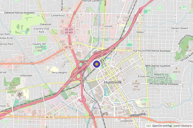 Map showing the location of Discovery Advanced Wound Care Center in Huntsville, AL