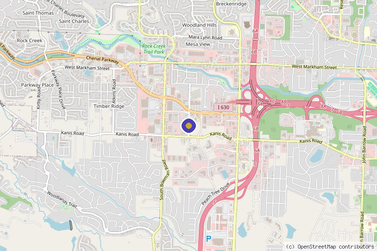 Map showing the location of Woodland International Research in Little Rock, AR