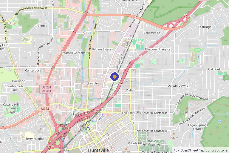 Map showing the location of Medloft Spa in Huntsville, AL
