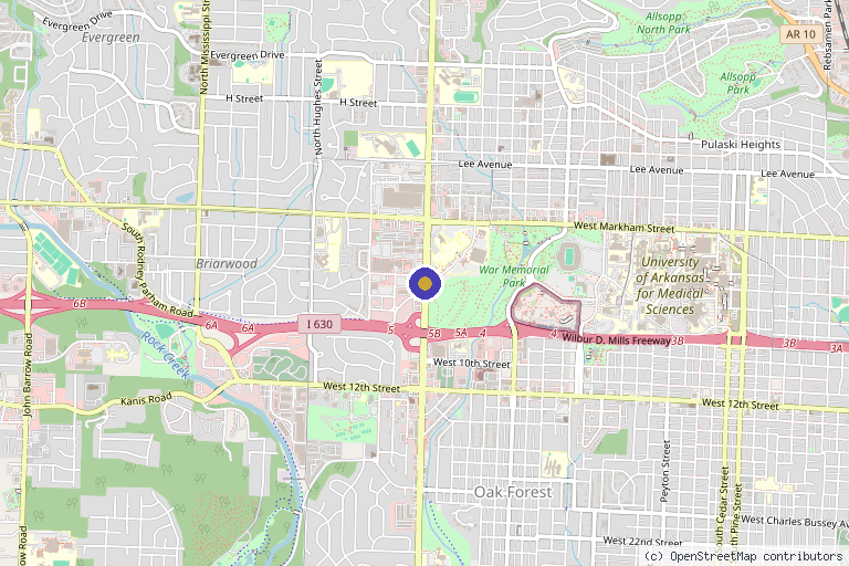 Map showing the location of QC Kinetix (Little Rock) in Little Rock, AR