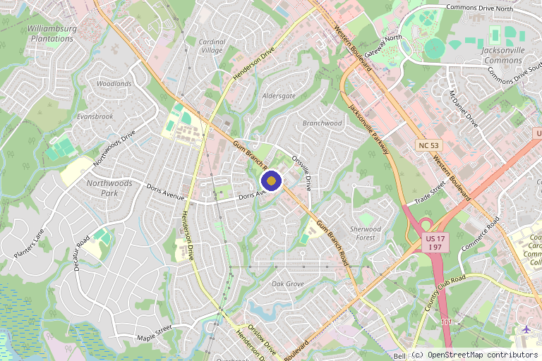 Map showing the location of Mission Wellness & Aesthetics in Jacksonville, NC