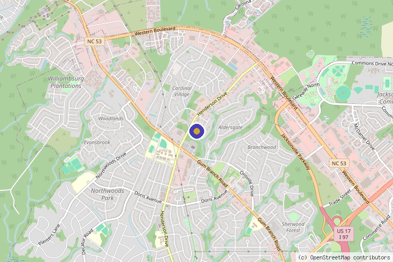 Map showing the location of Coastal Carolina Internal Medicine PA in Jacksonville, NC