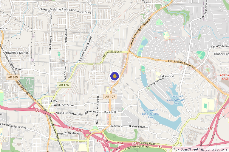 Map showing the location of The Petrus Center for Aesthetic Surgery and Hair Transplantation in North Little Rock, AR