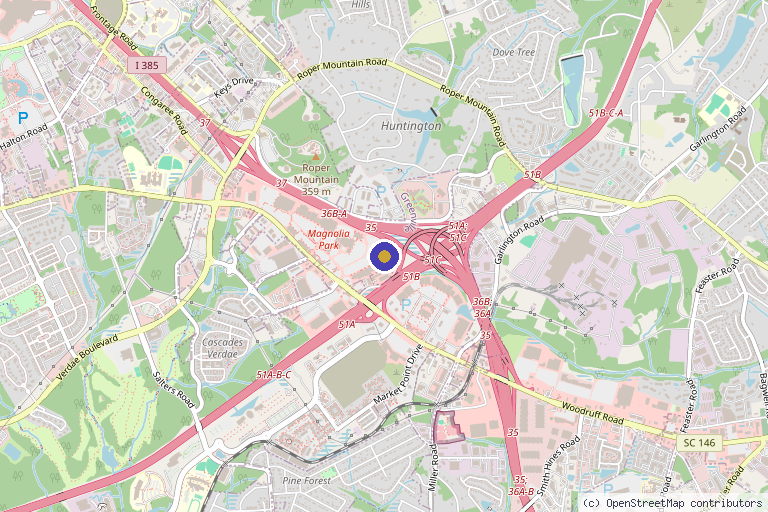 Map showing the location of Bliss Beauty Aesthetics & Wellness in Greenville, SC