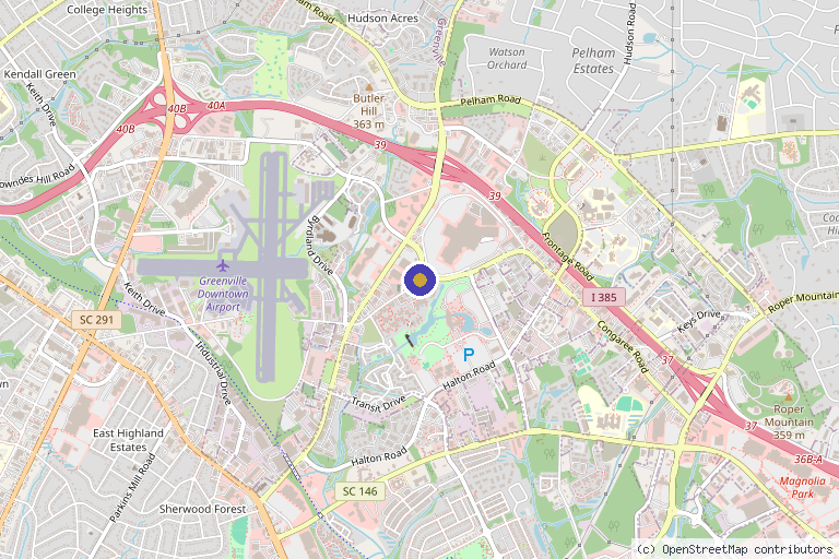 Map showing the location of Aura Aesthetics & Wellness in Greenville, SC