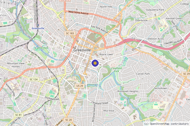 Map showing the location of Back to 30 - McBee in Greenville, SC