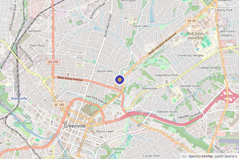 Map showing the location of The Longevity Center Greenville in Greenville, SC