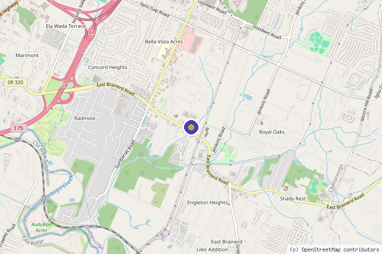 Map showing the location of Tennessee Center for Regenerative Medicine in Chattanooga, TN