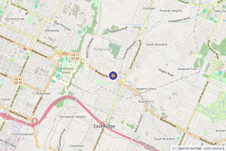 Map showing the location of Grace Dermatology & Aesthetics in Chattanooga, TN