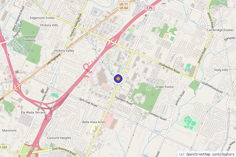 Map showing the location of Kenz Aesthetics & Skin Co. in Chattanooga, TN