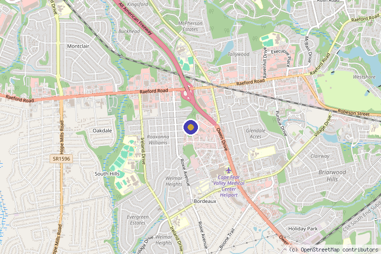 Map showing the location of Dr. Celia M. Mendes - Medical Spa & Gynecology in Fayetteville, NC