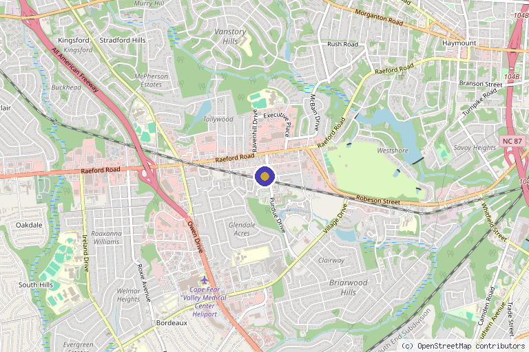 Map showing the location of Cape Fear Physical Medicine & Rehab Fayetteville, NC in Fayetteville, NC