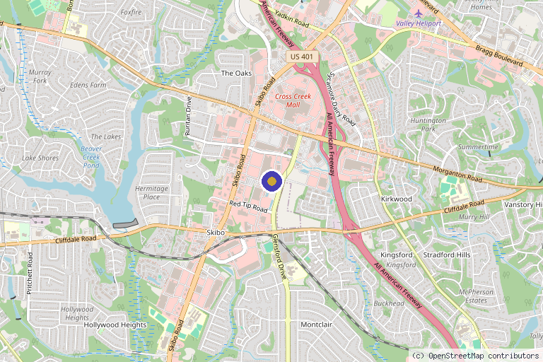Map showing the location of Beauty + Grace Aesthetics in Fayetteville, NC