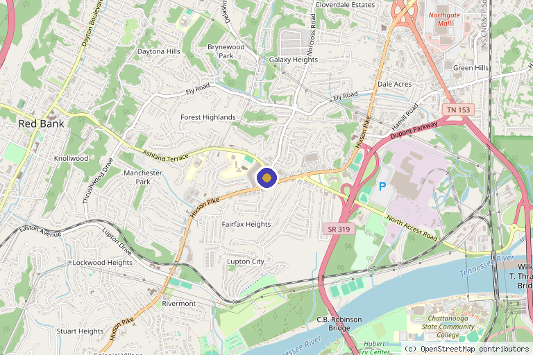 Map showing the location of Monarch Beauty Aesthetics in Chattanooga, TN