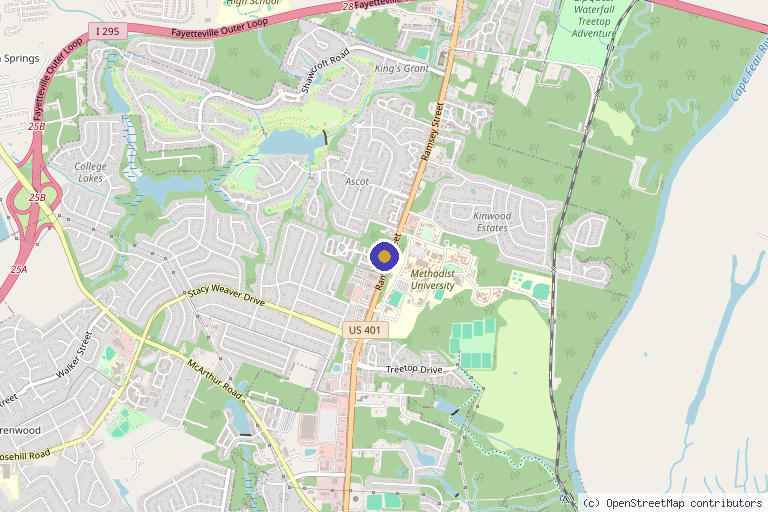 Map showing the location of Radiant Wellness & Aesthetics, PLLC in Fayetteville, NC