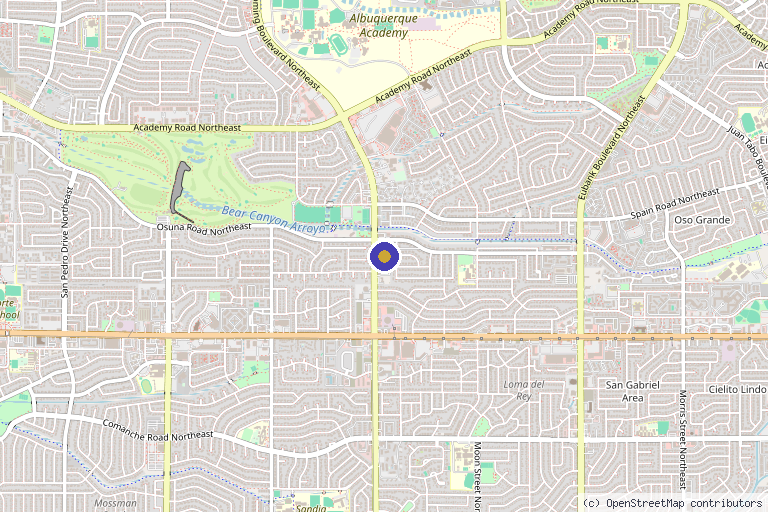 Map showing the location of Injection and Infusion Clinic of Albuquerque, New Mexico in Albuquerque, NM