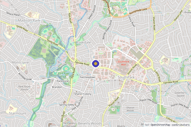 Map showing the location of Evolve Medical Associates in Charlotte, NC