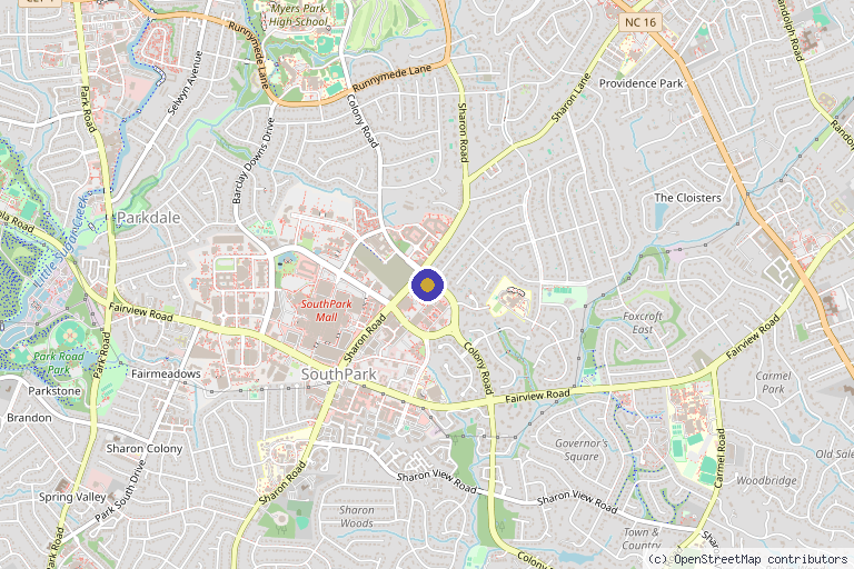 Map showing the location of Ageless Remedies SouthPark in Charlotte, NC