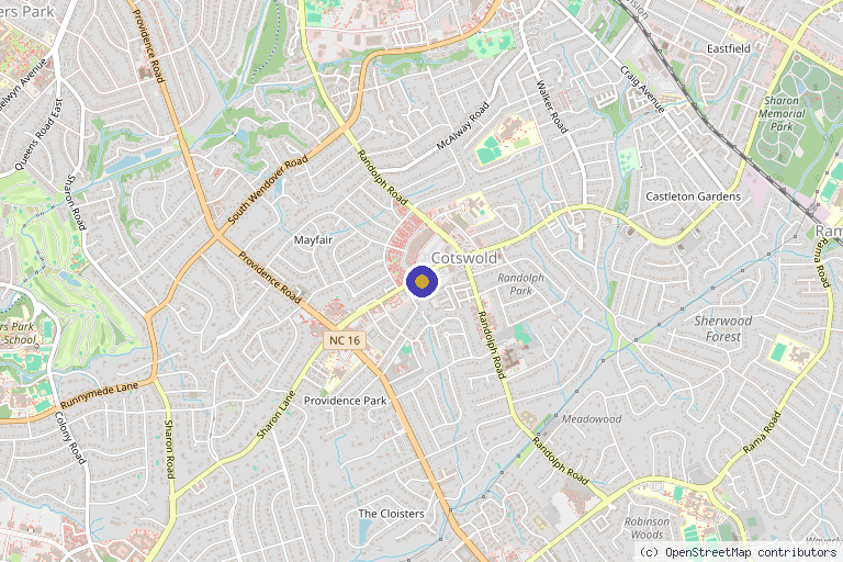 Map showing the location of QC Kinetix (Charlotte) in Charlotte, NC