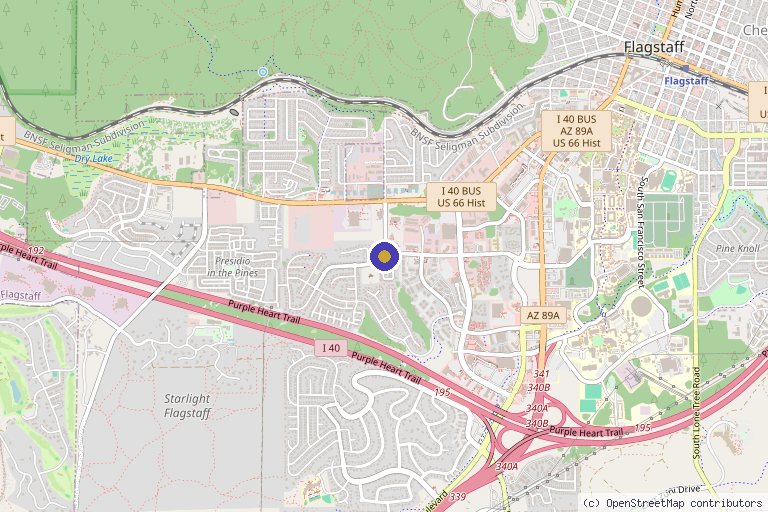 Map showing the location of Mend Medical Care in Flagstaff, AZ