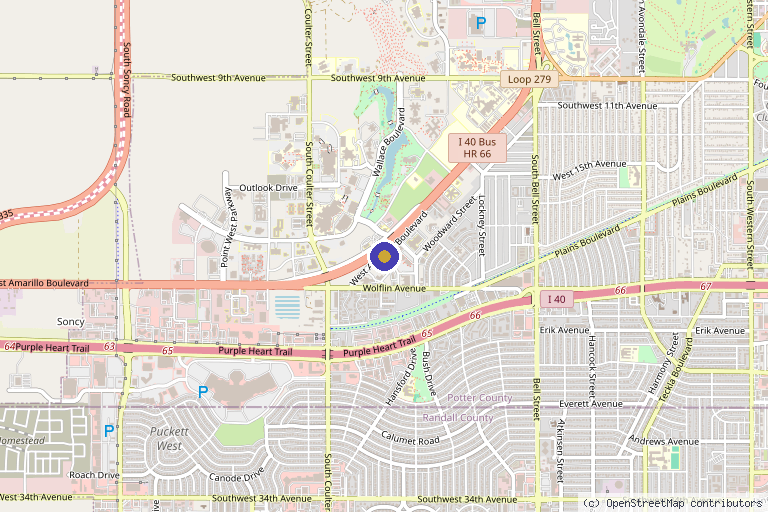 Map showing the location of Amaro Integrative Medicine in Amarillo, TX