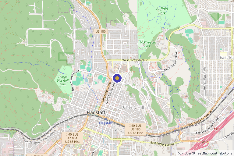 Map showing the location of Peak Performance Cryo & Recovery in Flagstaff, AZ