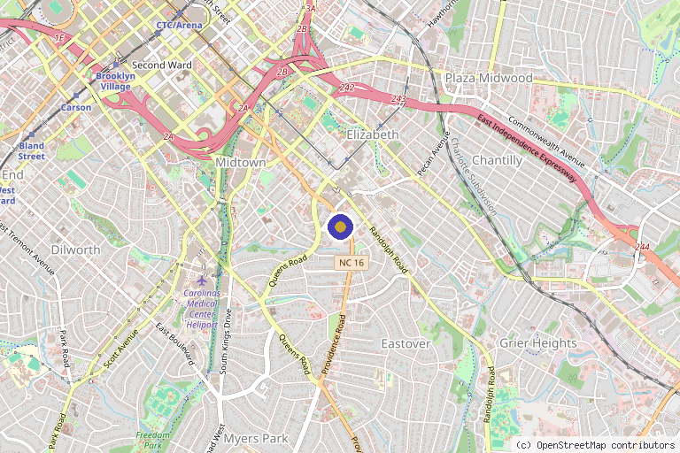 Map showing the location of Charlotte Skin and Laser in Charlotte, NC