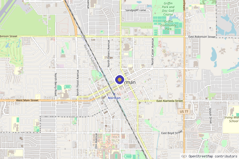 Map showing the location of Acupuncture and Regenerative Medicine Clinic of Norman in Norman, OK