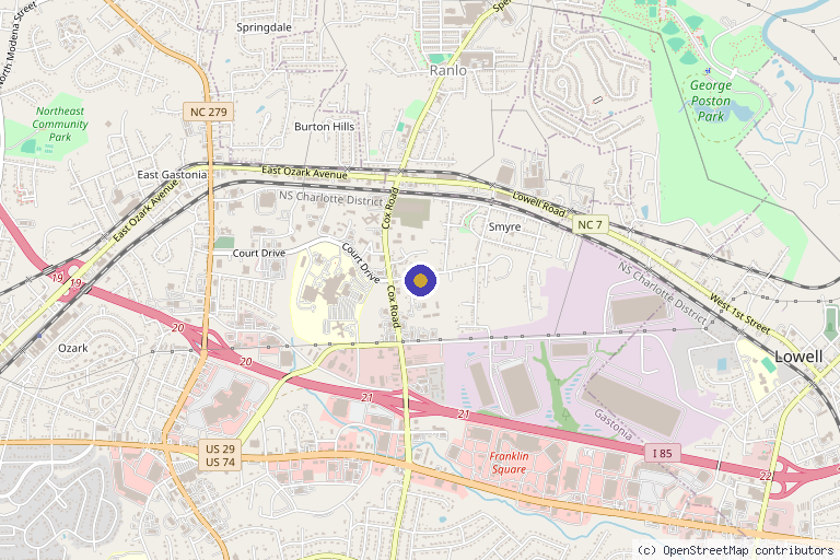 Map showing the location of Compleat Rehab & Sports Therapy - Gastonia Clinic in Gastonia, NC