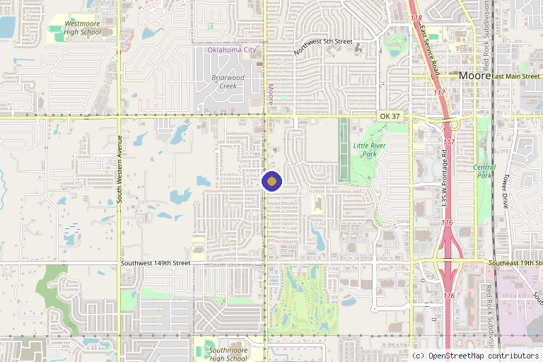 Map showing the location of Paradigm Restorative Health Clinic in Moore, OK