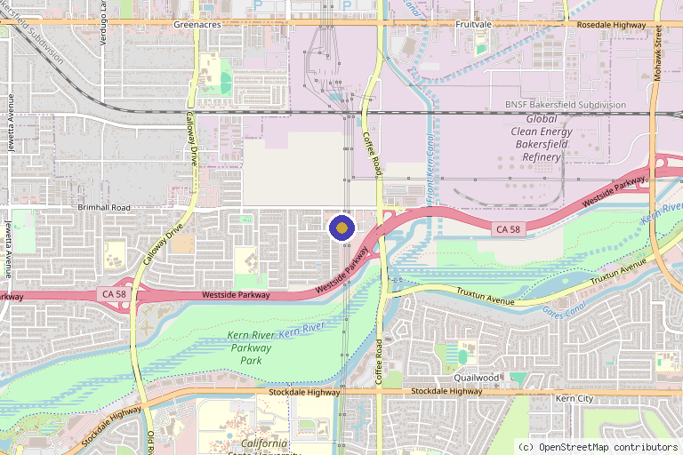 Map showing the location of Onyx Aesthetics & Wellness in Bakersfield, CA
