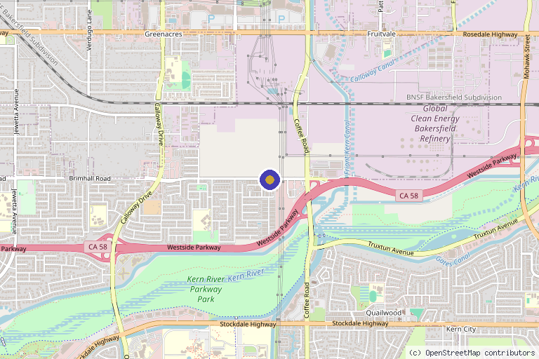 Map showing the location of Southern California Eye Institute- Bakersfield in Bakersfield, CA
