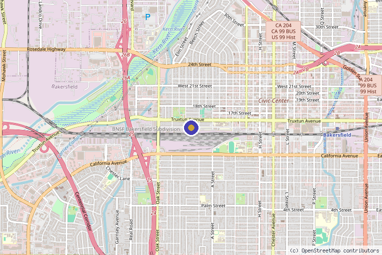Map showing the location of The Spine and Orthopedic Center in Bakersfield, CA