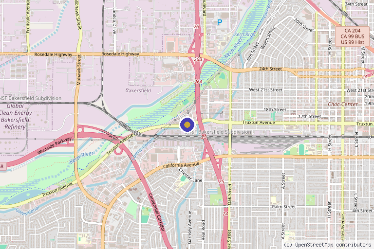 Map showing the location of Dr. Sean Younai Plastic Surgery in Bakersfield, CA