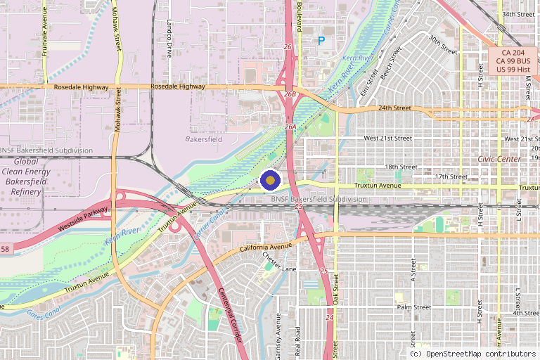 Map showing the location of Empire Aesthetic Center in Bakersfield, CA